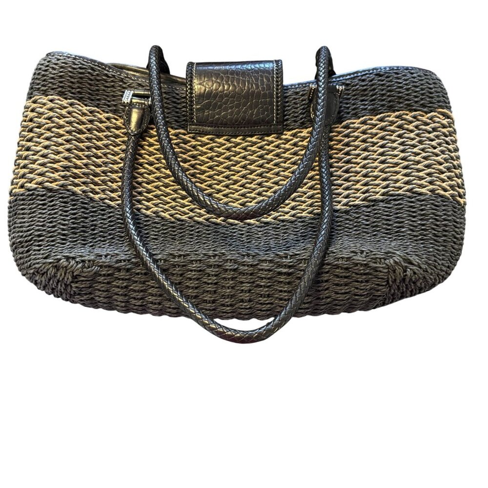 The Savannah Black & Tan Braided Woven Handbag By Brighton With Heart Charm Acce - Picture 8 of 14